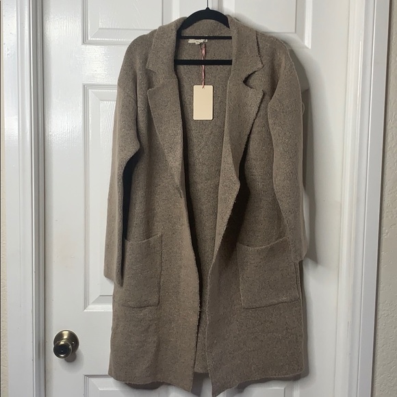 Oatmeal Open Collar Cardigan Coat - Picture 5 of 8